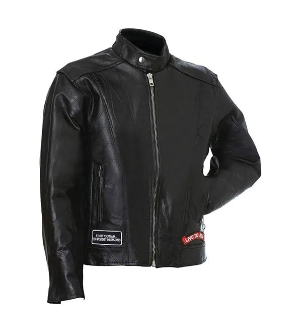 American Eagle Logo Motorcycle Black Leather Jacket Mens